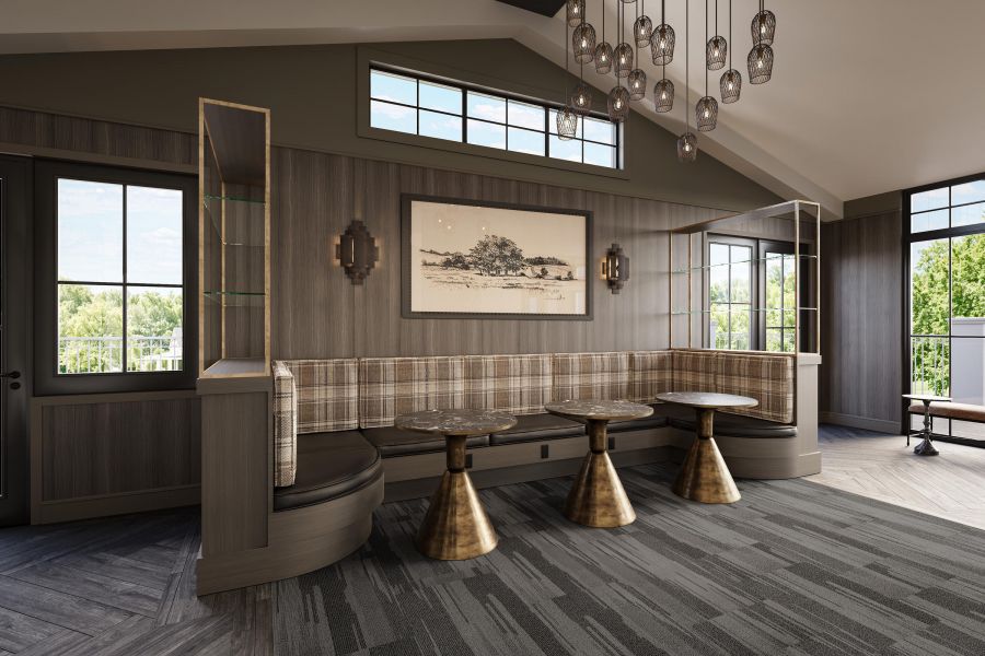Ryder at Willow Brook Coffee Shop Cafe with lounge seating, modern lighting, and large windows